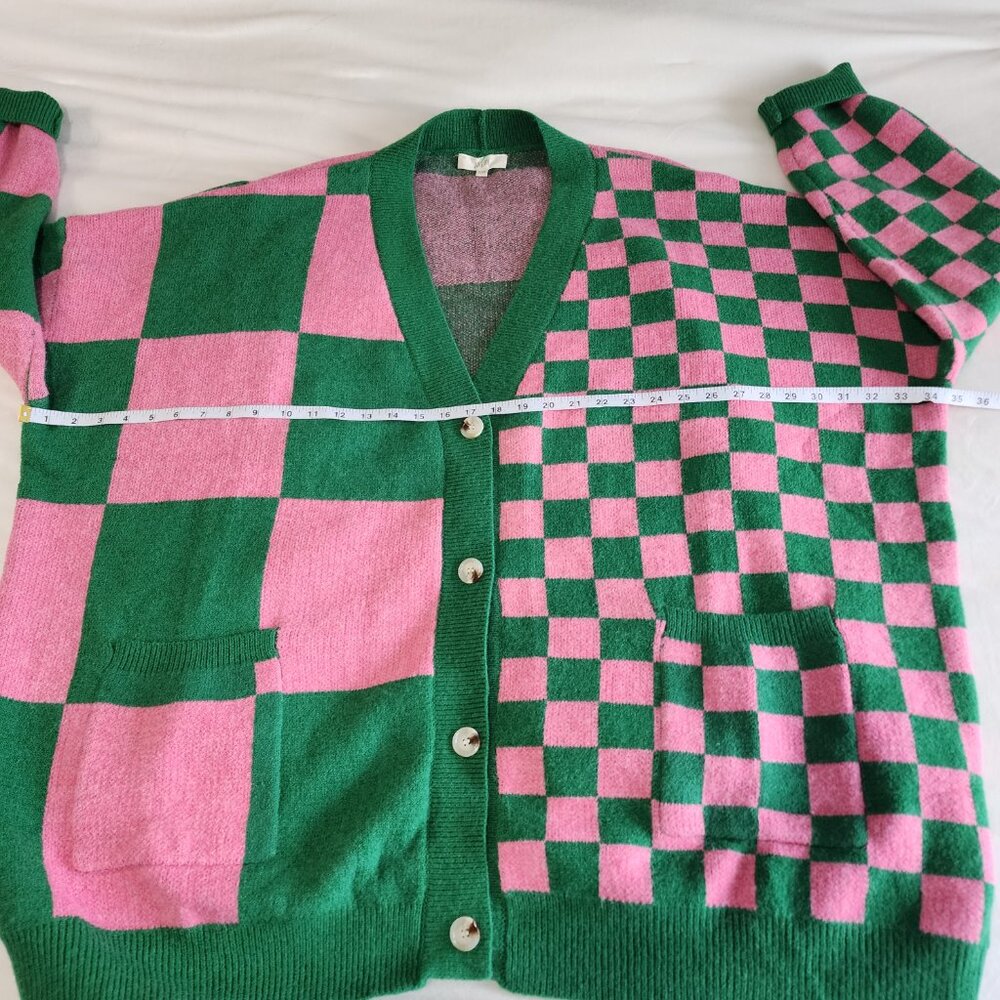 🫧🧹 WICKED Theme Pink & Green Checkered Cardigan 1X/2X - Picture 9 of 13